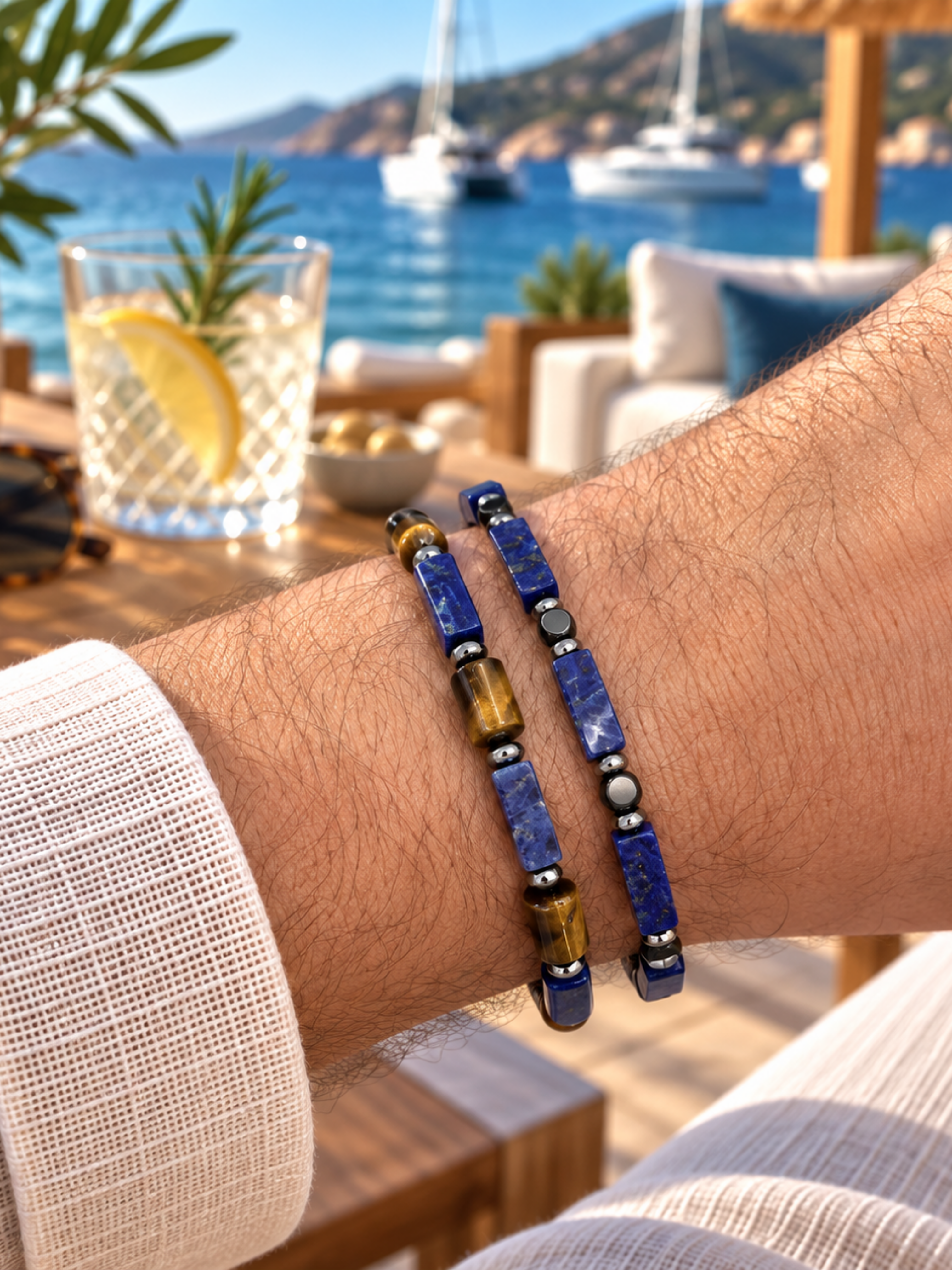 Lapis ve Kaplangözğ Özel Tasarım Bileklik KombiniAkik doğal taş Bileklik | PiedraJewelsPiedraJewels
