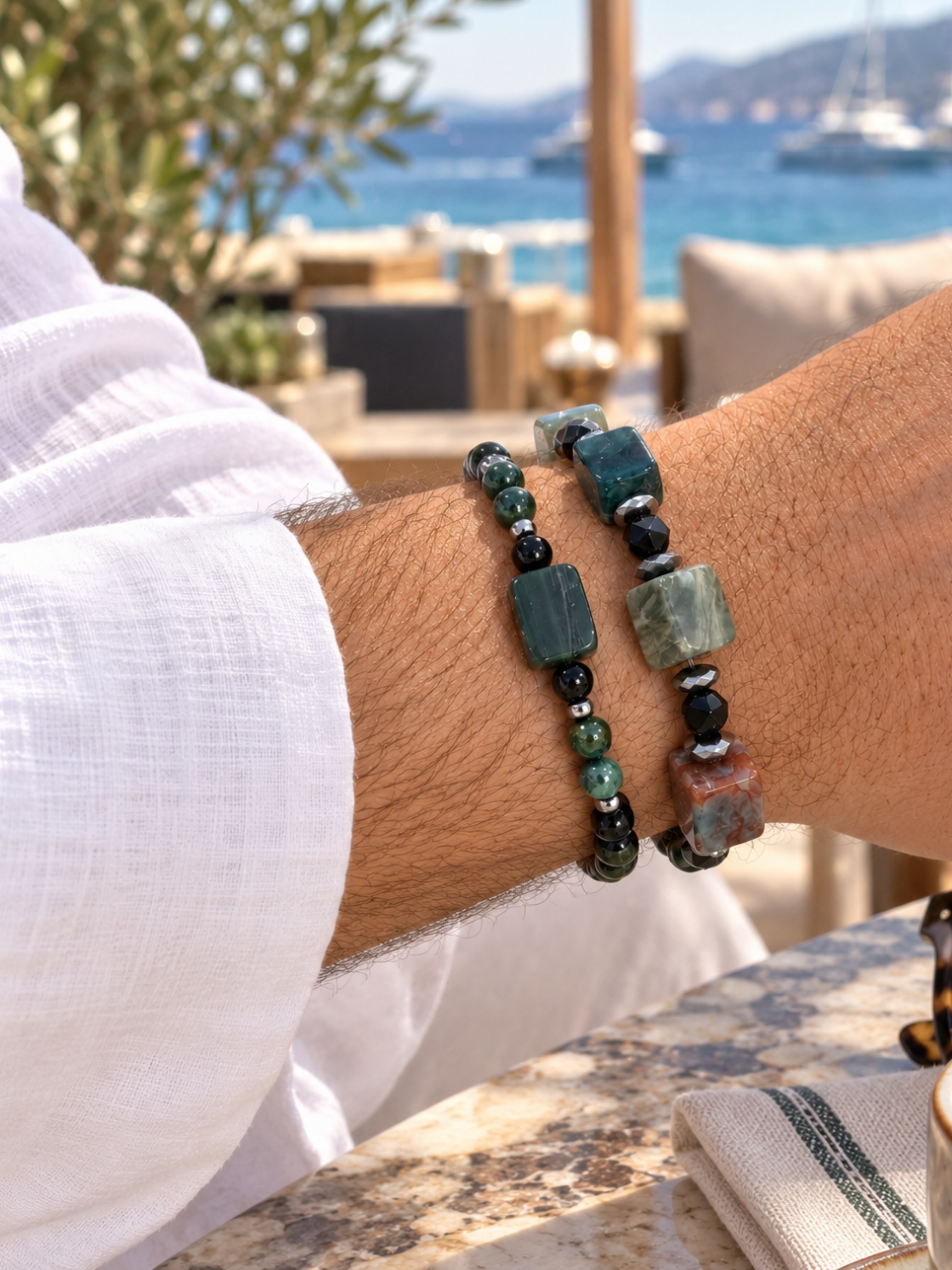 Yeşil Akik Özel Tasarım Bileklik KombiniAkik doğal taş Bileklik | PiedraJewelsPiedraJewels