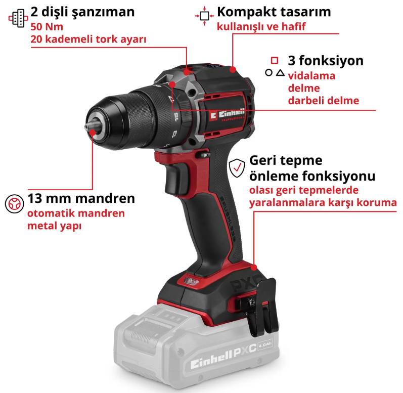 Einhell TP-CD 18/50-C Lİ-İ BL 2*3Ah Akülü Darbeli Vidalama 4514406Alçıpan Vidalamalar