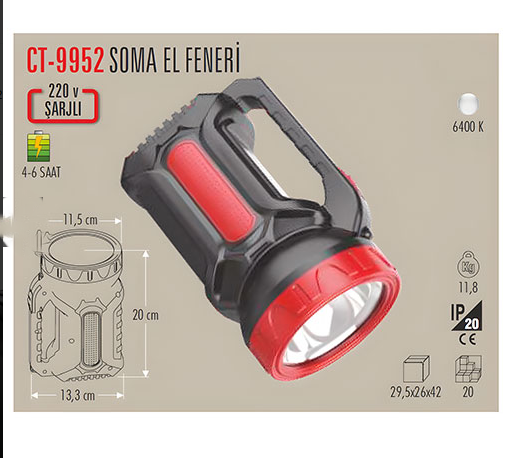 Cata Soma Gemici El Feneri Şarjlı CT-9952El Fenerleri