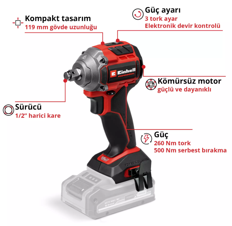 Einhell Tp-Cw 18/260-C Lİ BL Solo Darbeli Somun Sıkma 4510090Somun Sıkma