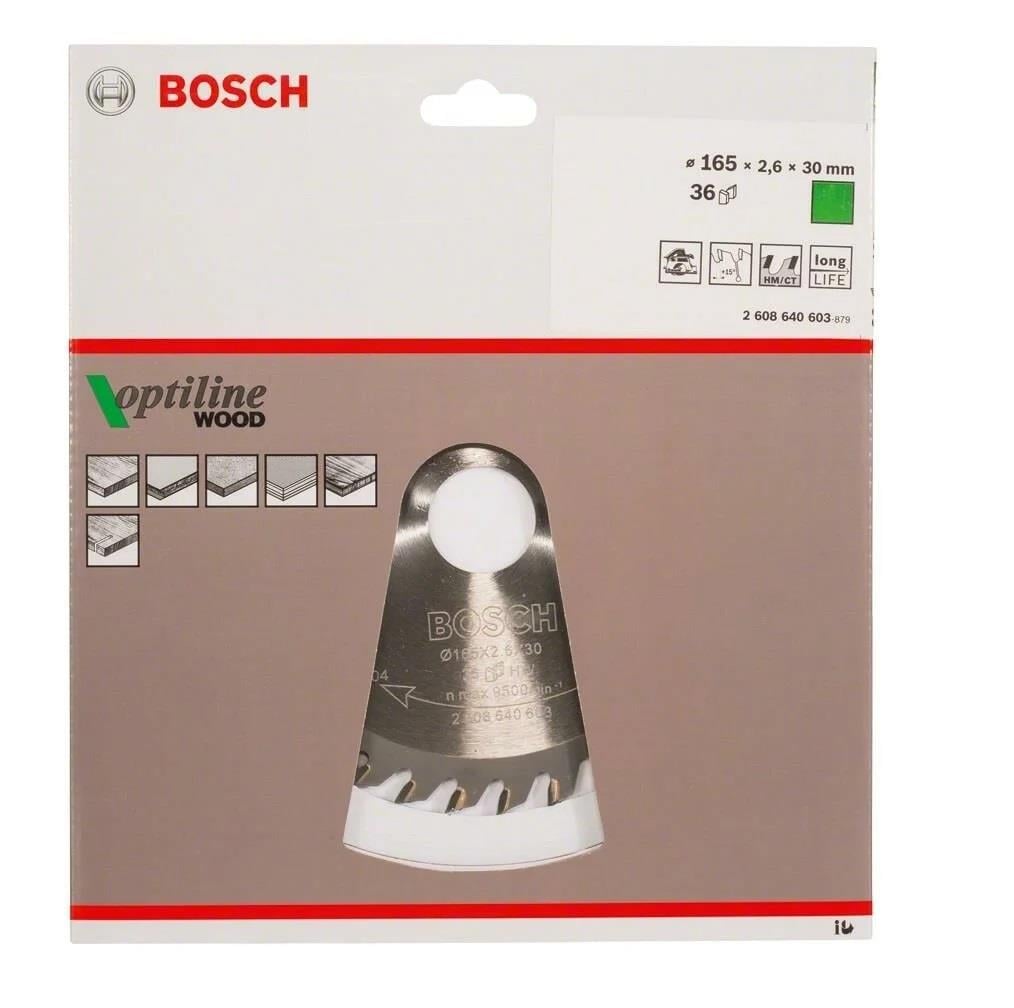 Bosch Daire Testere Bıçağı Optiline Wood 165*2.6*30 MM 36 Diş 65180282Daire Testere Bıçakları
