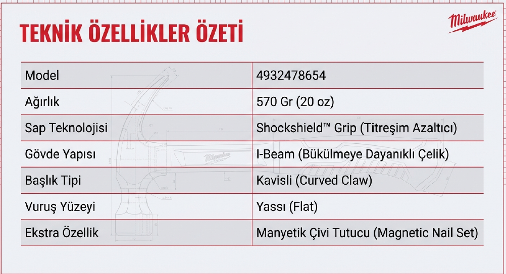 Milwaukee Kavisli Çekiç 570 GR 4932478654Çekiçler