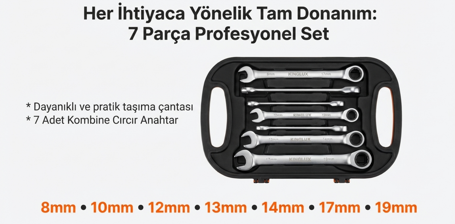 Kınglux Kombine Cırcır Anahtar Set 7 ParçaAnahtarlar