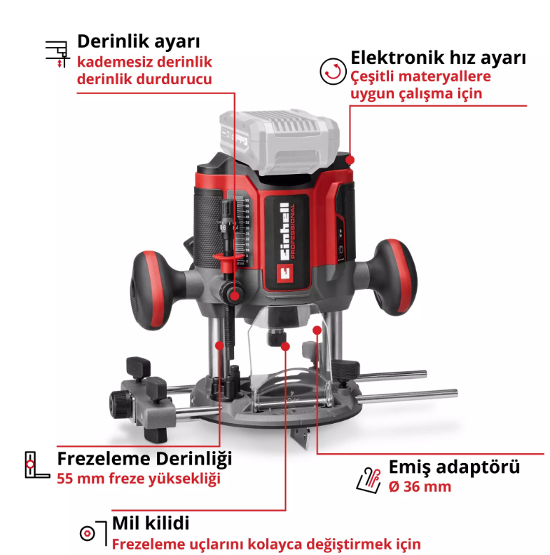 Einhell TP-RO 18/55 Lİ BL Solo Dik Freze 4350425Frezeler