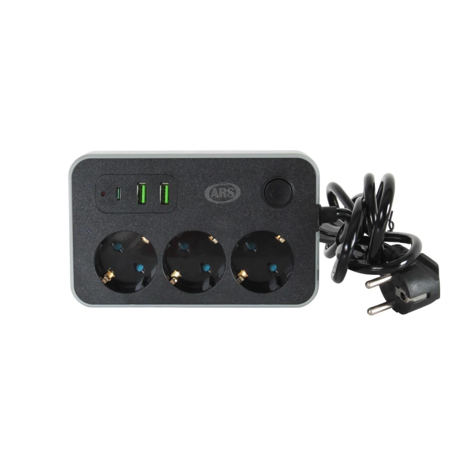 Ars 348763 Termal 3Lü Akım Korumalı Priz 2 Metre Kablo 2x Usb 1x Type-CPriz & Anahtar Çeşitleri