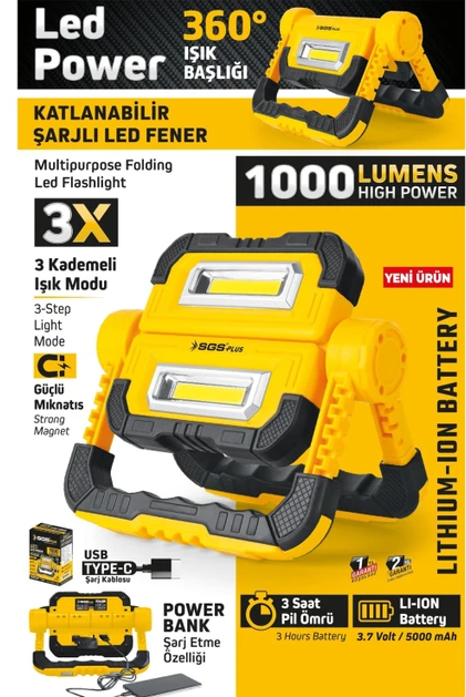 Sgs Katlanır Şarjlı Led Fener SGS5057El Fenerleri
