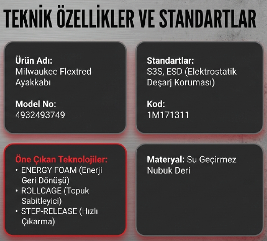 Milwaukee Flextred Ayakkabı S3S 1M171311 Esd 45 NO 4932493749İş Ayakkabıları