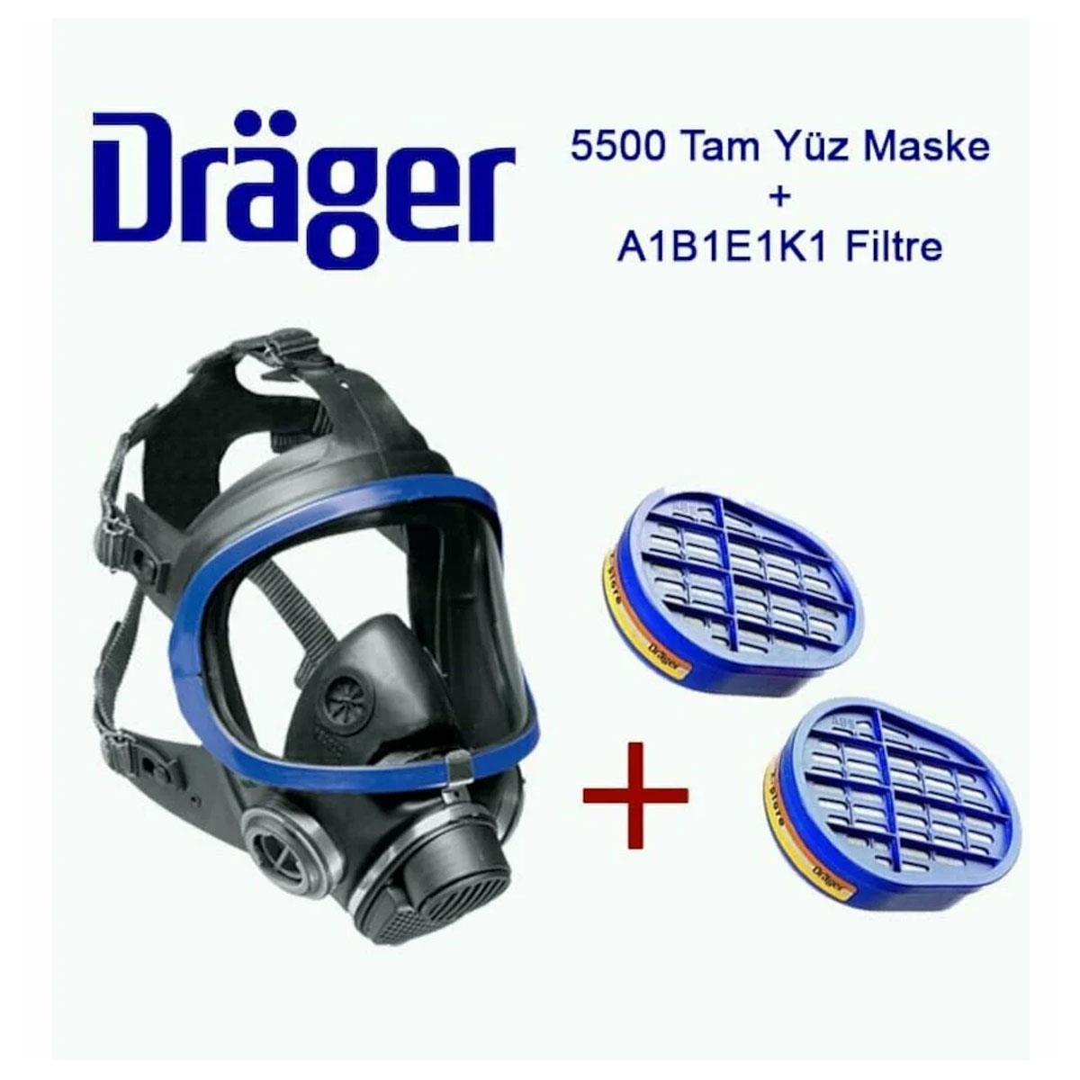Drager 5500 X-Plore Tam Yüz Maskesi + 6738816 A1B1E1K1 FiltreMaskeler