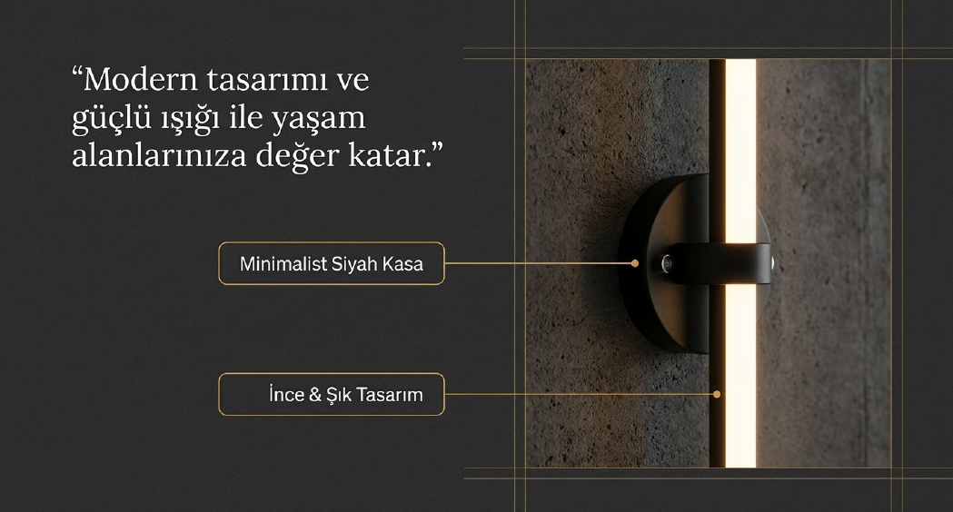 Cata Çubuk Led Aplik 12w Siyah Kasa Günışığı CT-5211Aplikler
