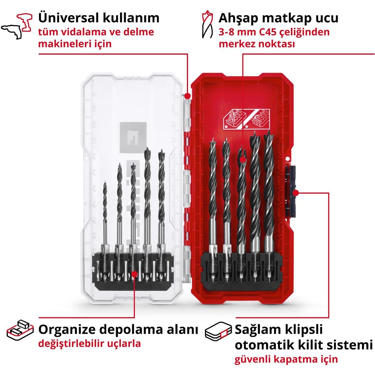 Einhell S-CASE Bits Hss 10 Parçalı Ahşap Matkap Ucu Seti 108733Bits Uçlar ve Adaptörler