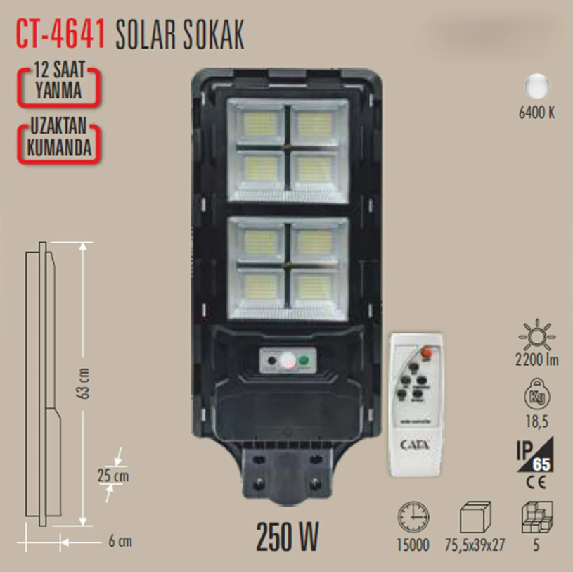 Cata Solar Sokak Armatürü 250W Beyaz CT-4641Led Panel Armatürler