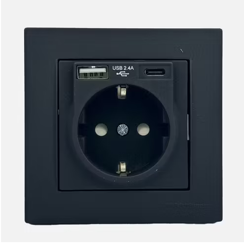 Mutlusan Rita Topraklı Priz Usb+Type-C Siyah 22206290284Priz & Anahtar Çeşitleri