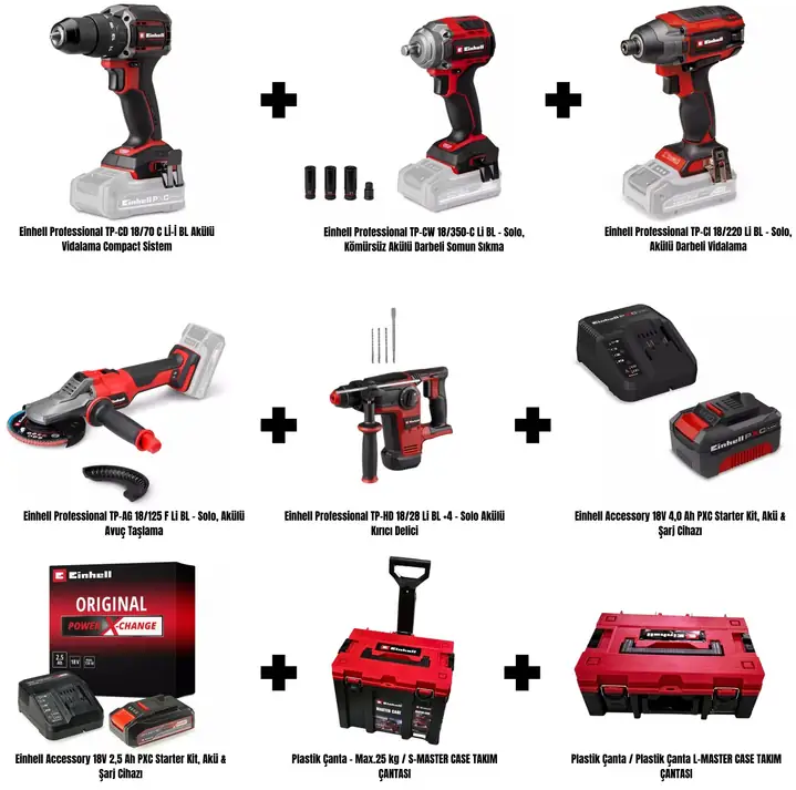 Einhell Profesyonel Makine Seti Kprof Set 008Akülü Matkaplar