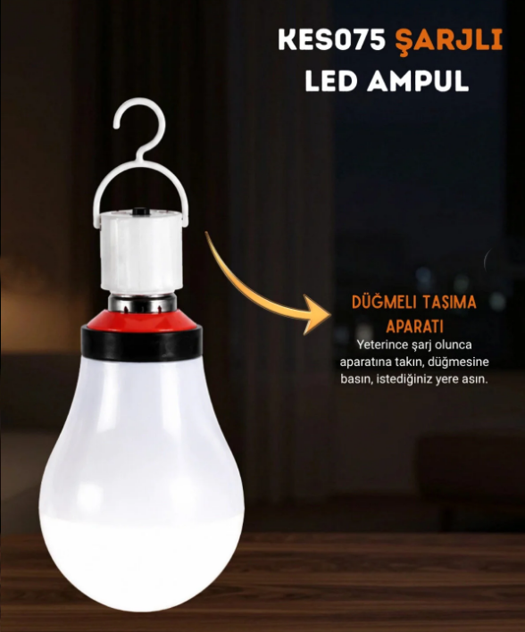 K2 Led Şarjlı Ampul E27 9W Beyaz  Kes075Led Ampuller