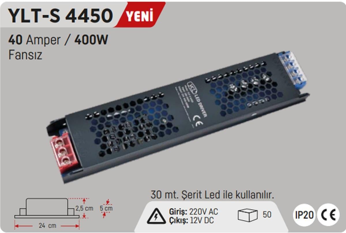 YCL YLT-S 4450 Slim Şerit Led Trafosu 40A 400W 12VLed Trafolar