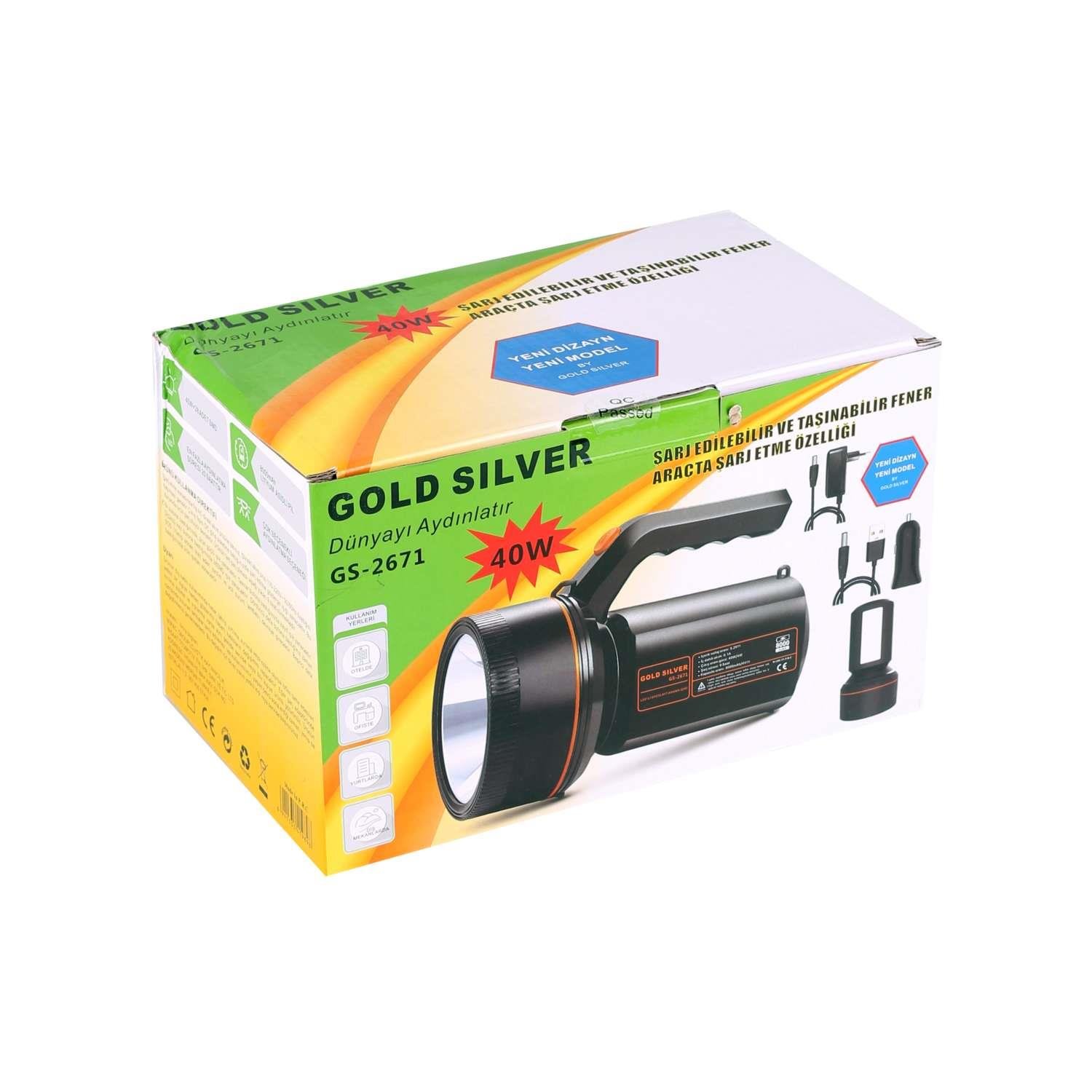 Gold GS-2671 Silver Şarjlı Florasanlı 40 Watt Kamp-Avcılık-Balıkçılık El Feneri El Fenerleri