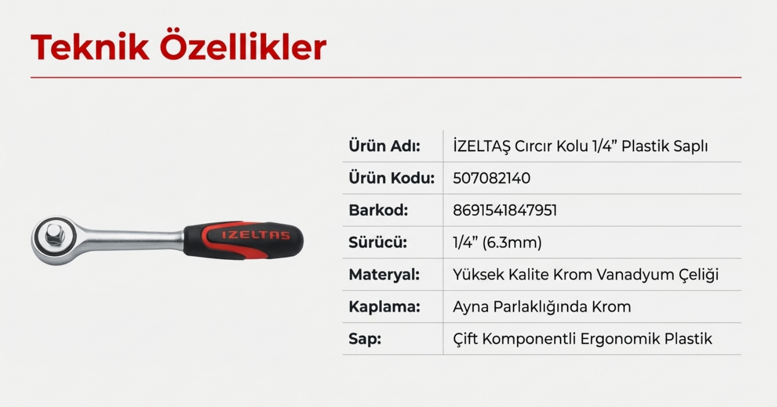 İzeltaş Cırcır Kolu 1/4'' Plastik Saplı 1507062140Cırcır Kol Grubu