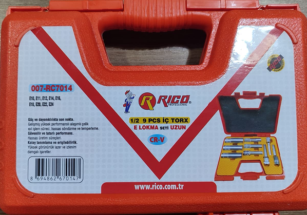 Rıco 9 Parça 1/2'' İç Tork E Lokma Seti RC7014Lokma Setleri