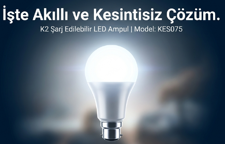 K2 Led Şarjlı Ampul E27 9W Beyaz  Kes075Led Ampuller