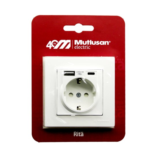 Mutlusan Rita Topraklı Priz Usb+Type-c Beyaz 22206290201Priz & Anahtar Çeşitleri