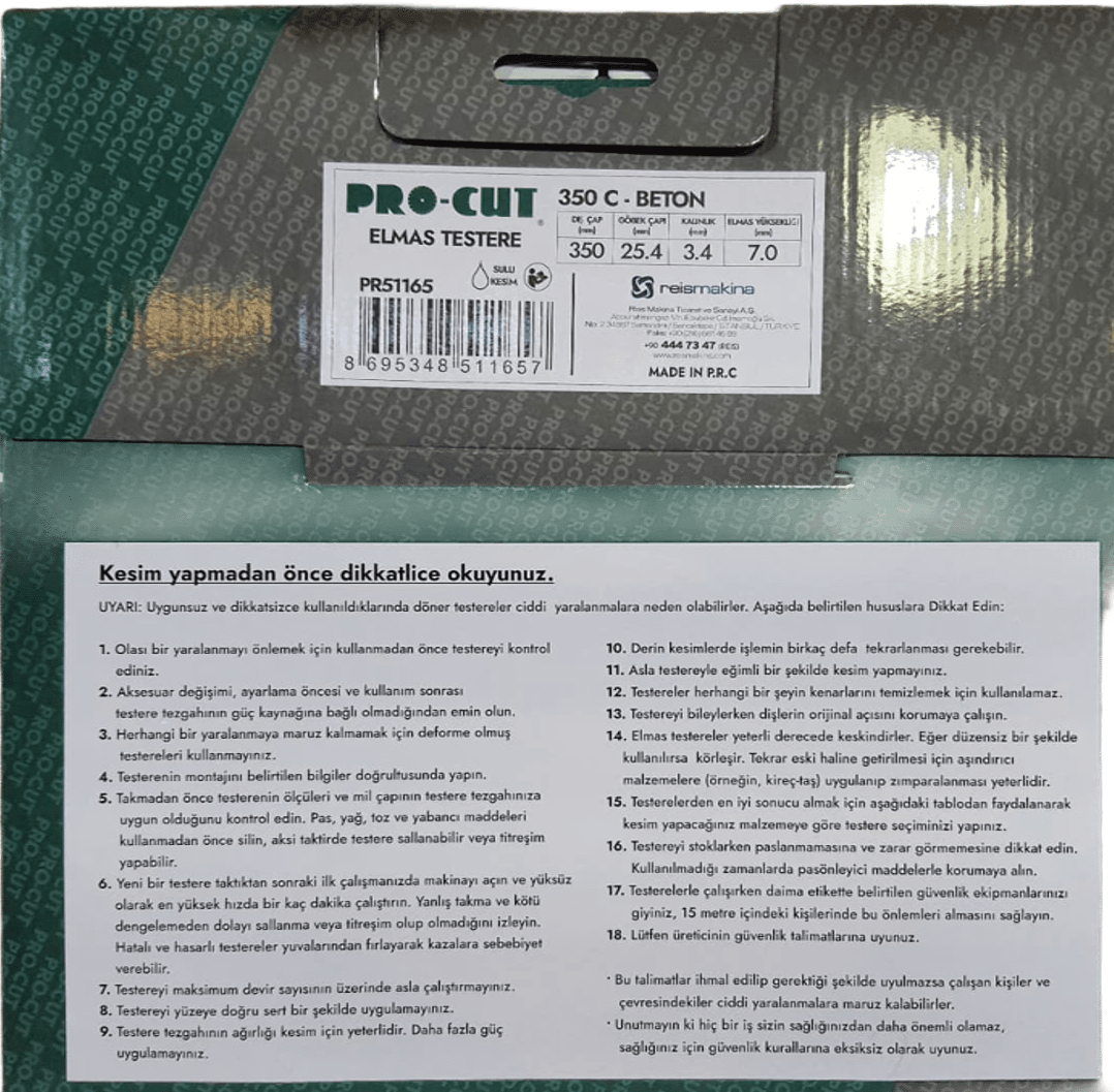 PRO-CUT PR51165 Beton Kesme Testeresi 350C (Elmas Testere 350 mm)Kategorisiz Ürünler