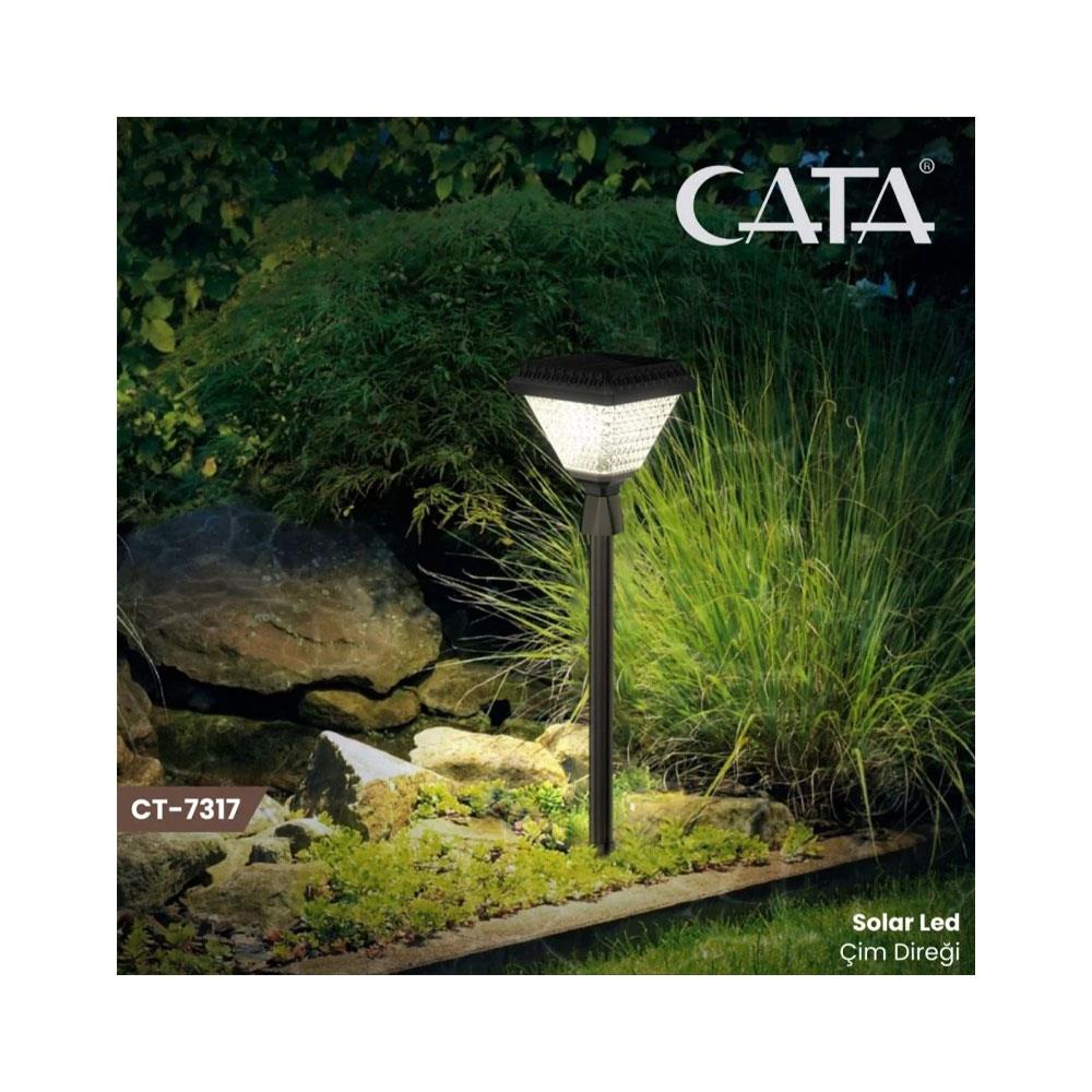 Cata CT-7317 Solar Led Çim Direği Beyaz 30WLed Projektörler