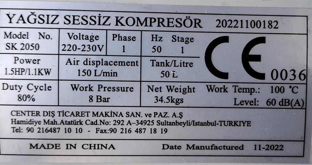 Attlas Sessiz Monofaze Kompresör 50 LT 1.5 HP SK2050Monofaze