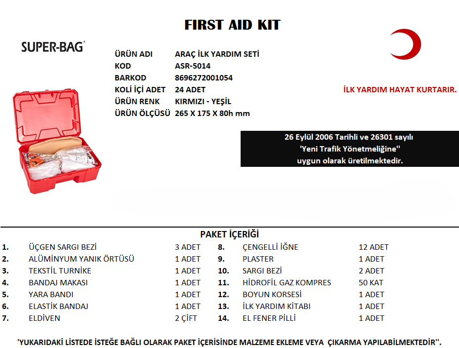Super-Bag İlk Yardım Seti ASR-5014Çok Amaçlılar