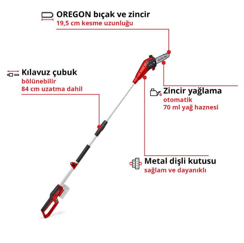 Einhell GC-LC 18/20 Lİ T-Solo Yüksek Dal Budama 3410581Akülü Çim&Çit&Dal Budama