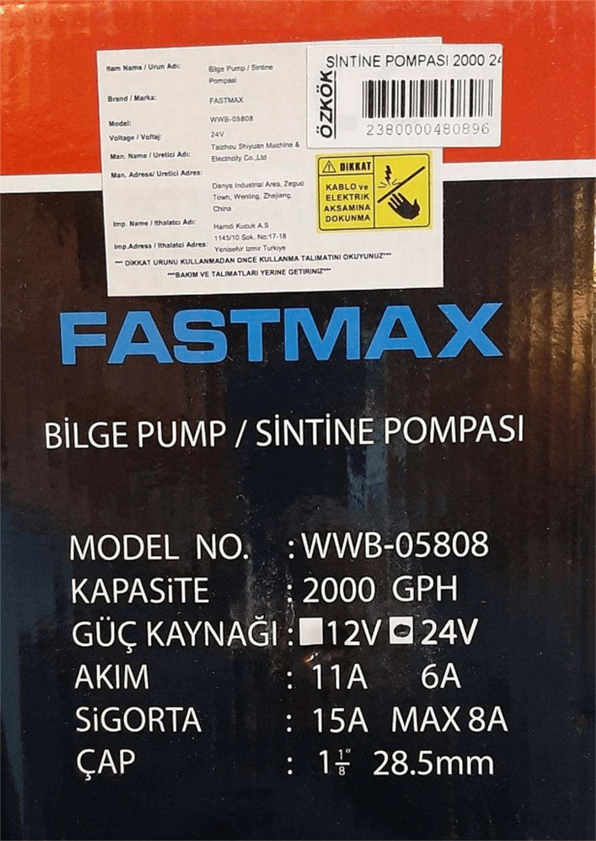 Bilge Pump Sintine Pompa 1000 24 V WWB-05806Sintine Pompalar
