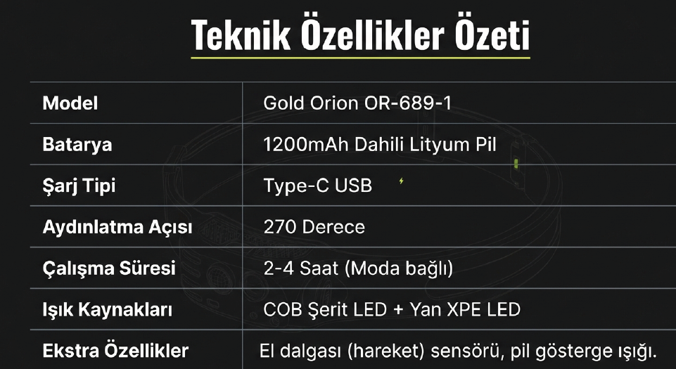 Gold Orıon Kafa Lambası Sensörlü 689-1Kafa Fenerleri