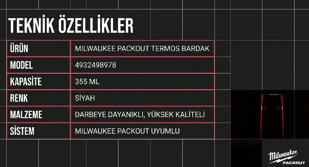 Milwaukee Packout Termos Bardak 355 ML Siyah 4932498978Termoslar
