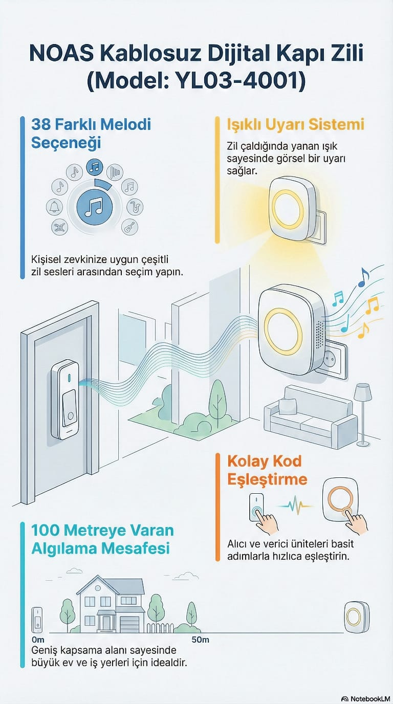 Noas Kablosuz Dijital Kapı Zili YL03-4001Zil ve Diafonlar