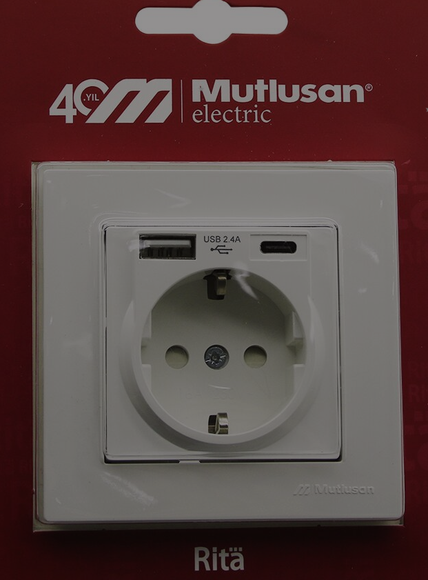 Mutlusan Rita Topraklı Priz Usb+Type-c Beyaz 22206290201Priz & Anahtar Çeşitleri