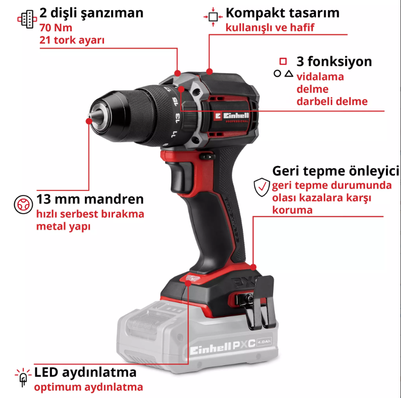 Einhell TP-CD 18/70-C Lİ-İ BL Solo Darbeli Vidalama 4514340Alçıpan Vidalamalar
