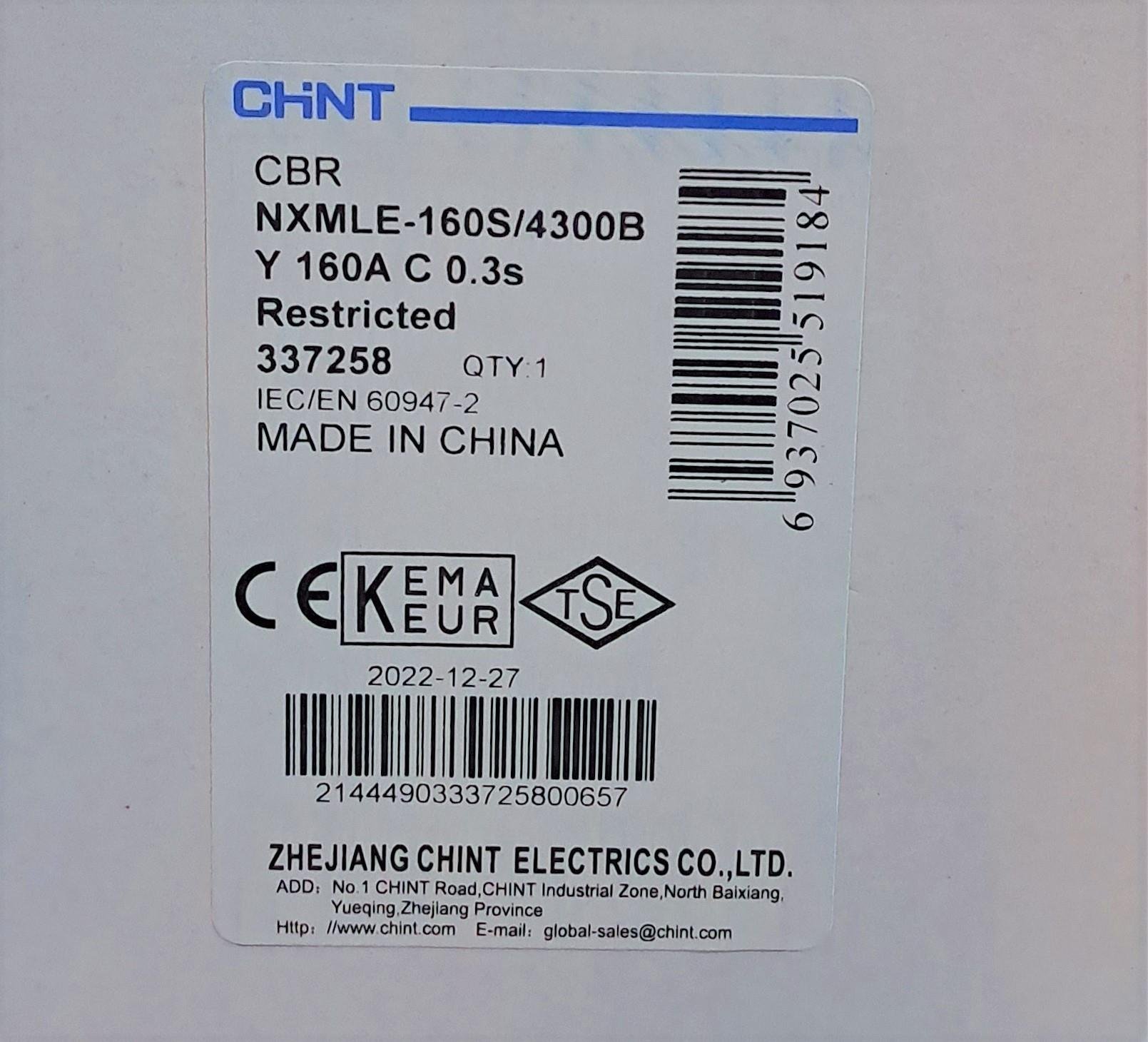 Chint NXMLE-160S/4300BY Bobinli Kompakt Şalter 4P 160A 36KA 337258Sigortalar