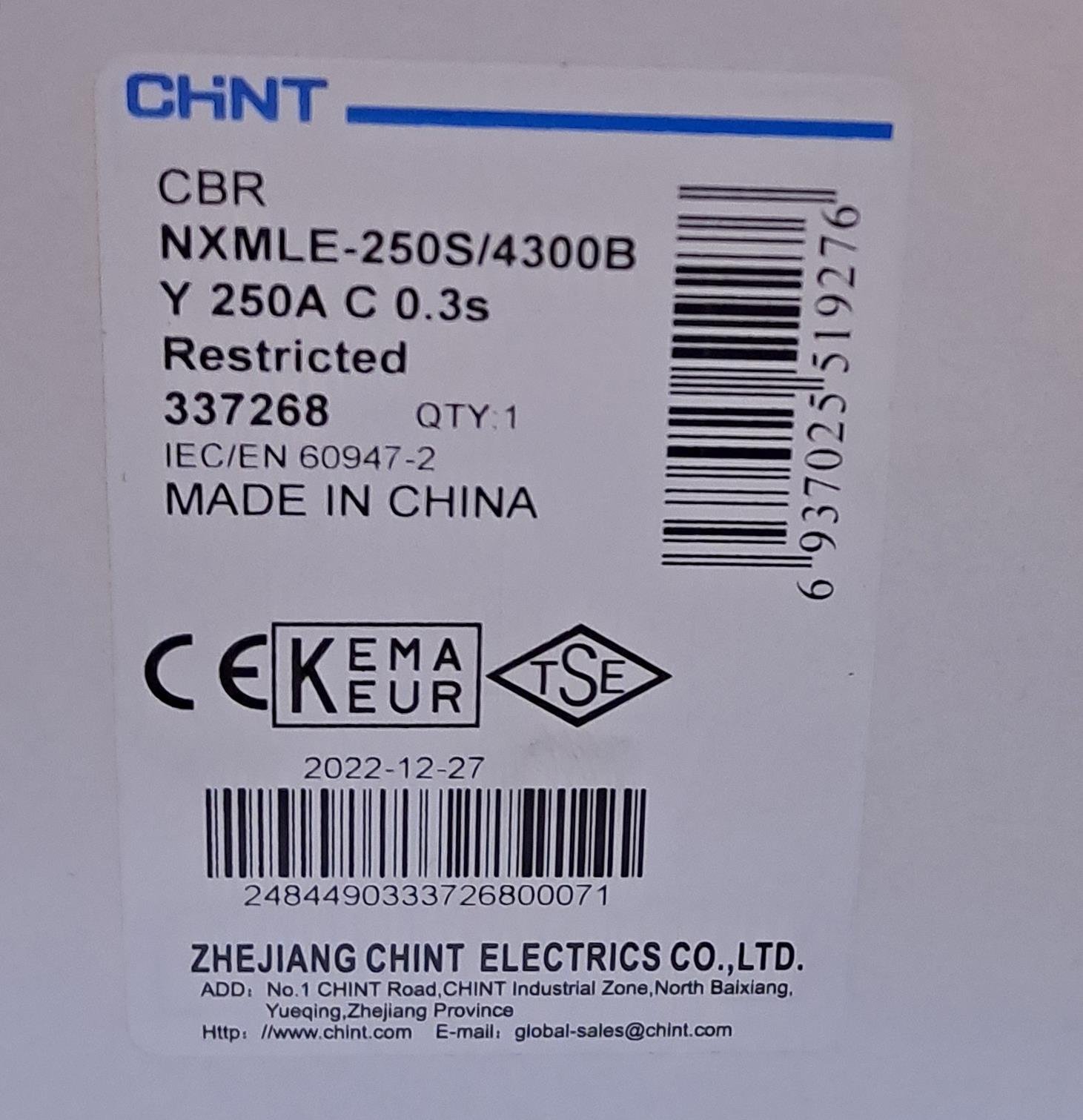 Chint NXMLE-250S/4300BY Bobinli Kompakt Şalter 4P 250A 36KA 337268Sigortalar