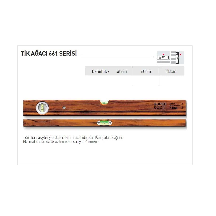 BMI 661040 Ağaç Su Terazisi 40 CM Su Terazileri