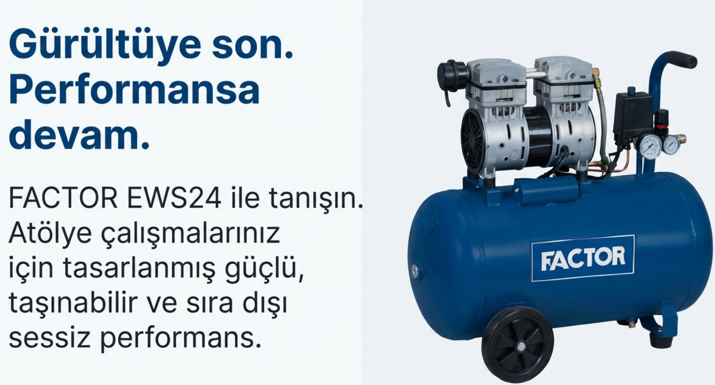 Factor Hava Komprasörü 24 LT Sessiz EWS24Kompresörler