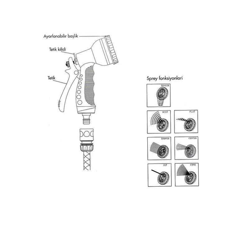 Daye Metal Gövdeli 7 Fonksiyonlu Sprey Sulama Tabancası -DY2078Bahçe Sulama Aletleri
