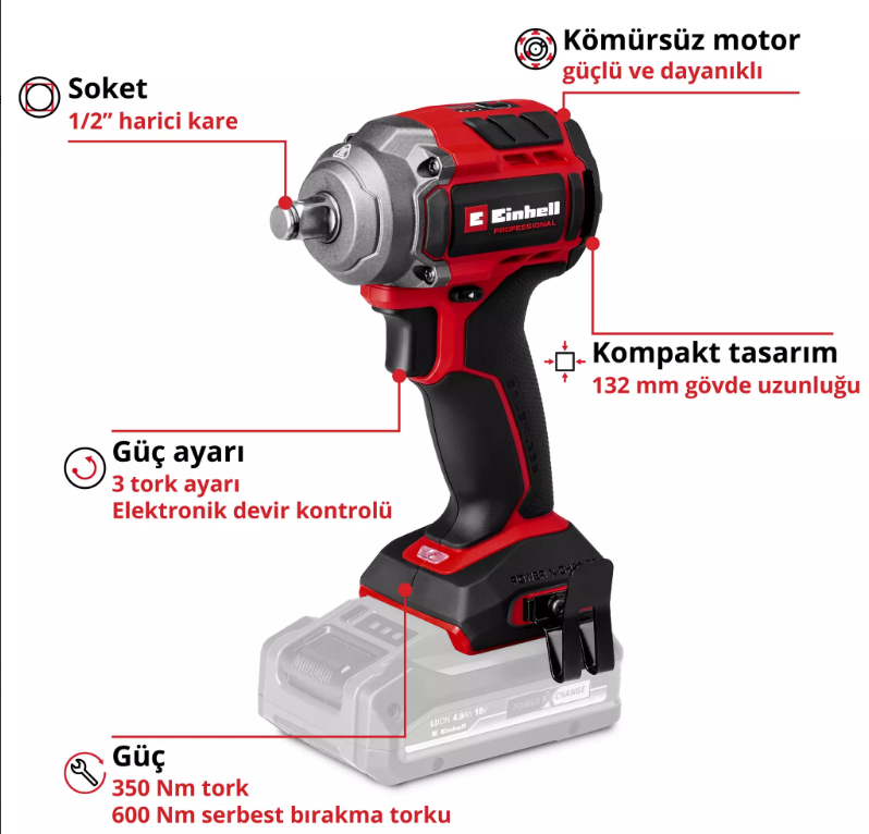 Einhell Tp-Cw 18/350-C Lİ BL Solo Darbeli Somun Sıkma Makinası 4510055Somun Sıkma