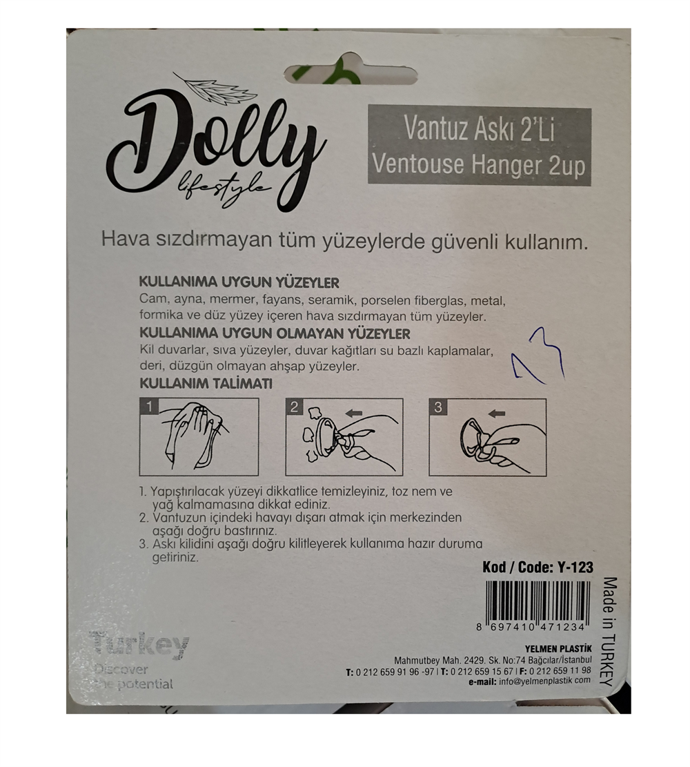 Dolly Vantuz Askı 2'li Y-123Banyo Askıları