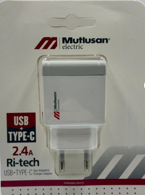 Mutlusan Fiş Adaptör Usb+Type-c 2,4A 0018881000030000Fiş ve Duy Malzemeleri