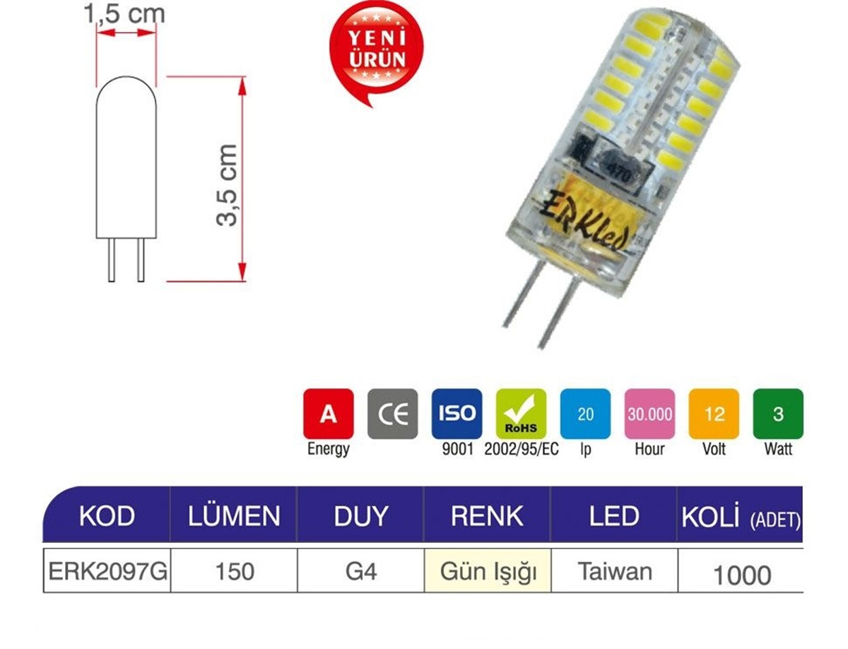Erkled Led Ampul 12V 3WLed Ampuller