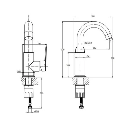 Punto 201 Döner Borulu Lavabo Bataryası A43743Lavabo Bataryaları