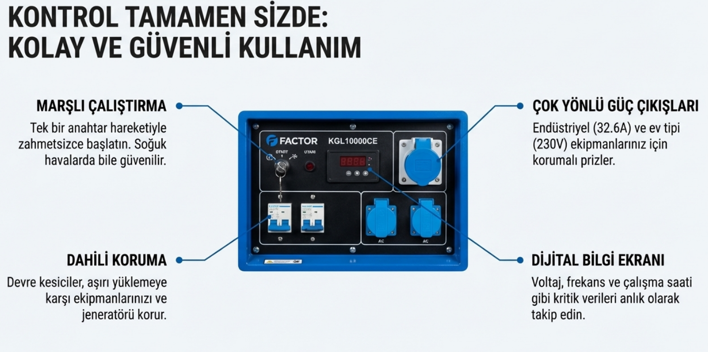 Factor Benzinli Jeneratör İpli-Marşlı Monofaze 9.4 KVA KGL10000CEBenzinli Jeneratörler