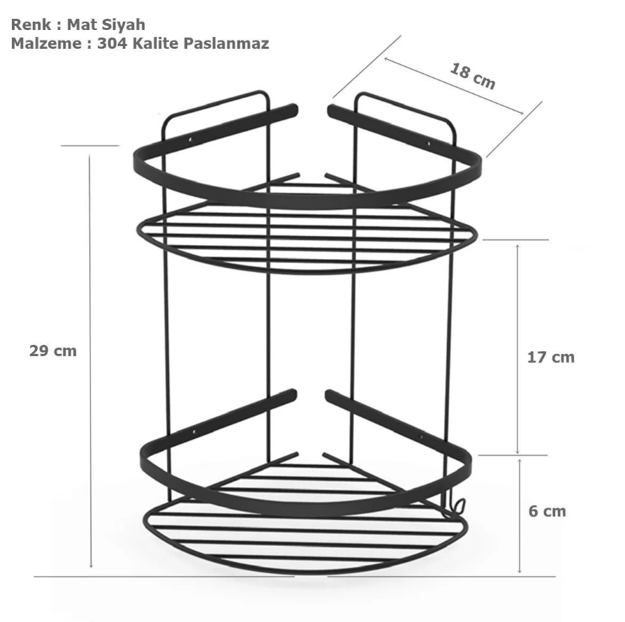 Tema Basıc Köşelik 2 Katlı Mat Siyah Paslanmaz 18*18 CM 74052-2MBanyo Gereçleri