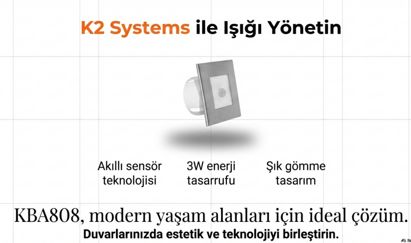 K2 Merdiven Armatürü 3W 3000K Radar Sensörlü KBA808Led Panel Armatürler