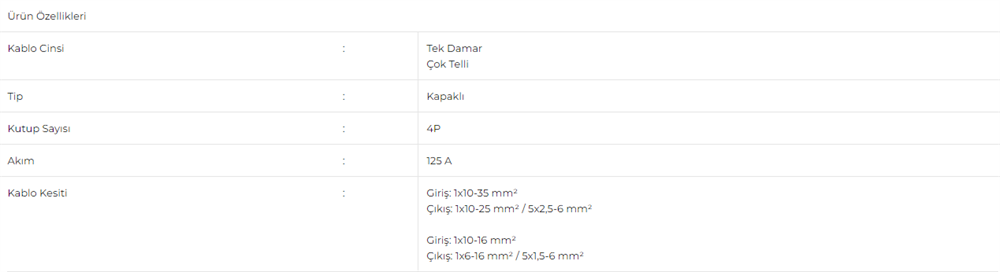 Gwest 4 Kutuplu Dağıtıcı Ünite 125 Amper 4x7Elektrik & Tesisat Malzemeleri